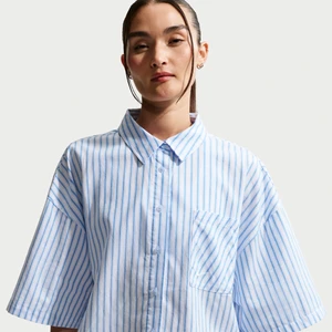 Damska oversizowa koszulka w paski Nike Chill Poplin - Niebieski