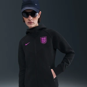 Damska piłkarska bluza dzianinowa z kapturem i zamkiem na całej długości Nike Anglia Tech Fleece Windrunner - Czerń