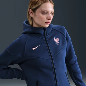Damska piłkarska bluza dzianinowa z kapturem i zamkiem na całej długości Nike FFF Tech Windrunner - Niebieski