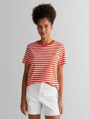 Damska pomarańczowa koszulka w paski z bawełny organicznej GANT