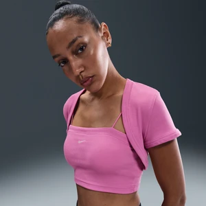 Damska przylegająca koszulka 2 w 1 w drobny prążek o skróconym kroju Nike Sportswear Chill Knit - Różowy