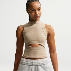 Damska przylegająca koszulka bez rękawów Nike Chill Knit - Brązowy