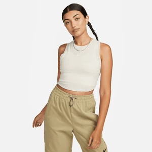 Damska przylegająca koszulka bez rękawów w drobny prążek o skróconym kroju Nike Sportswear Chill Knit - Brązowy