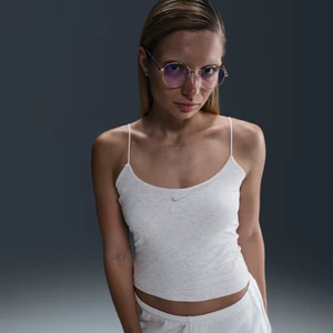 Damska przylegająca koszulka na cienkich ramiączkach Nike Chill Knit - Brązowy