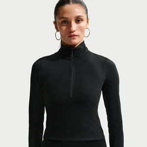 Damska przylegająca koszulka prążkowana z długim rękawem i zamkiem błyskawicznym 1 / 4 Nike Chill Knit - Czerń