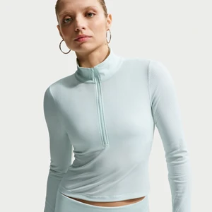 Damska przylegająca koszulka prążkowana z długim rękawem i zamkiem błyskawicznym 1 / 4 Nike Chill Knit - Zieleń