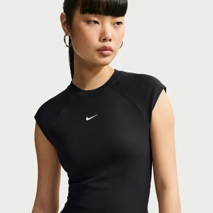 Damska przylegająca koszulka prążkowana z krótkim rękawem Nike Chill Knit - Czerń