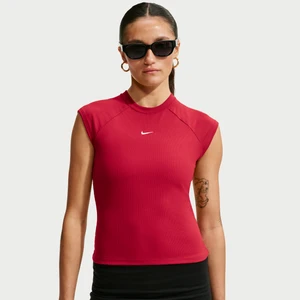 Damska przylegająca koszulka prążkowana z krótkim rękawem Nike Chill Knit - Czerwony