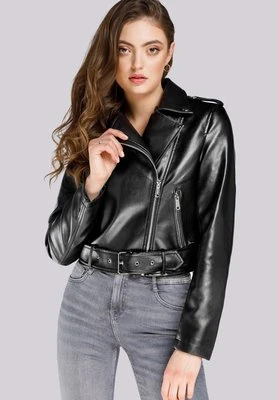 Damska ramoneska o fasonie cropped czarno-srebrna Wittchen