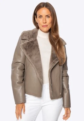 Damska ramoneska z ekoskóry ze sztucznym futerkiem beżowa Wittchen