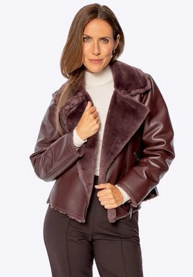 Damska ramoneska z ekoskóry ze sztucznym futerkiem bordowa Wittchen