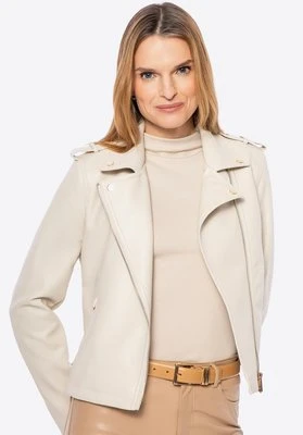 Damska ramoneska ze skóry ekologicznej z nitami beżowa Wittchen