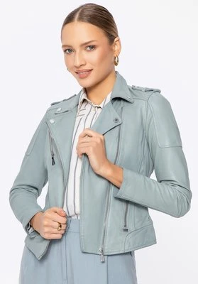 Damska ramoneska ze skóry owczej szary platynowy Wittchen