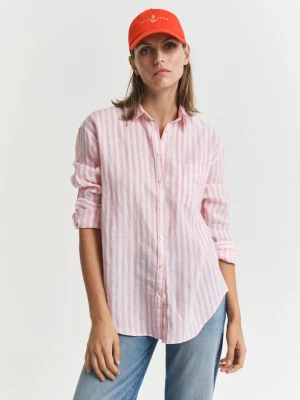 Damska różowa lniana koszula w paski o swobodnym kroju GANT