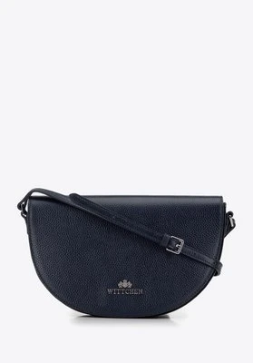 Damska saddle bag z groszkowanej skóry granatowa Wittchen