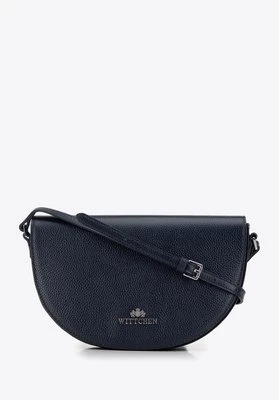 Damska saddle bag z groszkowanej skóry granatowa Wittchen
