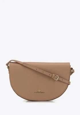 Damska saddle bag z groszkowanej skóry prosta beżowa Wittchen