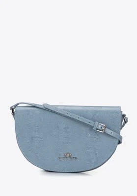 Damska saddle bag ze skóry o fakturze lizard jasnoniebieska Wittchen