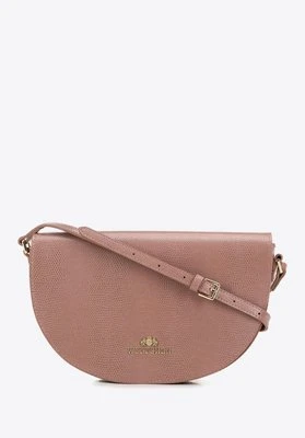 Damska saddle bag ze skóry o fakturze lizard różowa Wittchen
