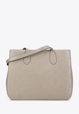 Damska shopperka skórzana monogramem beżowa Wittchen
