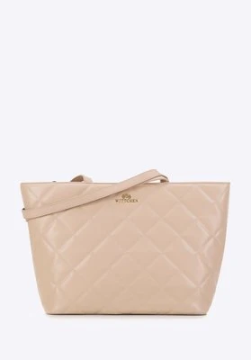 Damska shopperka skórzana trapezowa w romby beżowa Wittchen