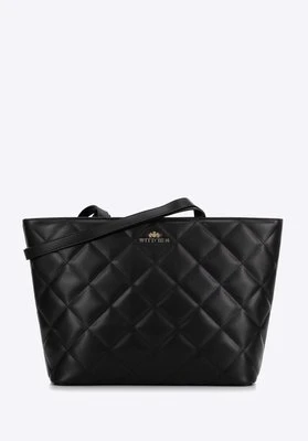 Damska shopperka skórzana trapezowa w romby czarna Wittchen