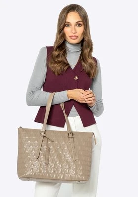 Damska shopperka skórzana w logo beżowa Wittchen