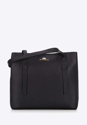 Damska shopperka skórzana z dekoracyjnymi rączkami czarna Wittchen