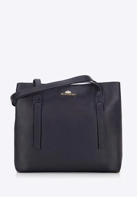 Damska shopperka skórzana z dekoracyjnymi rączkami granatowa Wittchen