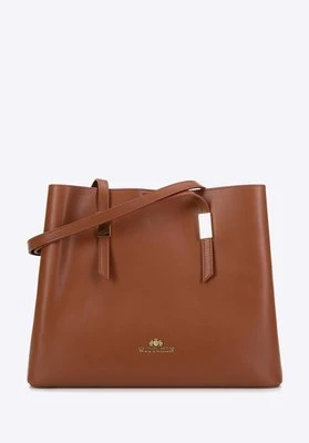 Damska shopperka skórzana z okuciem brązowa Wittchen