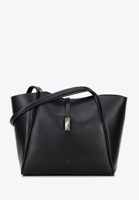 Zdjęcie produktu Damska shopperka skórzana z wyjmowaną saszetką czarno - srebrna Wittchen