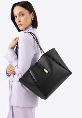 Damska shopperka skórzana z wyjmowaną saszetką czarno - złota Wittchen