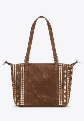 Damska shopperka w dekoracyjne nity brązowa Wittchen