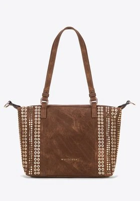 Damska shopperka w dekoracyjne nity brązowa Wittchen
