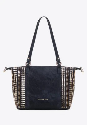 Damska shopperka w dekoracyjne nity granatowa Wittchen