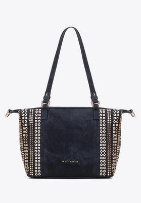Damska shopperka w dekoracyjne nity granatowa Wittchen