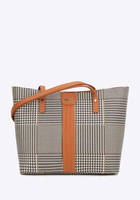 Damska shopperka w kratkę z ekoskóry brązowa Wittchen