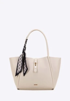 Damska shopperka z dekoracyjną apaszką w monogram kremowa Wittchen