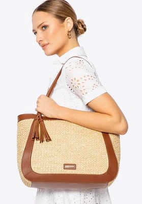 Damska shopperka z ekoskóry i plecionki beżowo - brązowa Wittchen