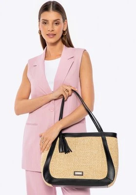 Damska shopperka z ekoskóry i plecionki beżowo - czarna Wittchen