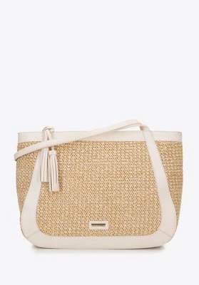 Damska shopperka z ekoskóry i plecionki beżowo - kremowa Wittchen