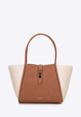 Damska shopperka z ekoskóry i sztucznego futerka beżowa Wittchen