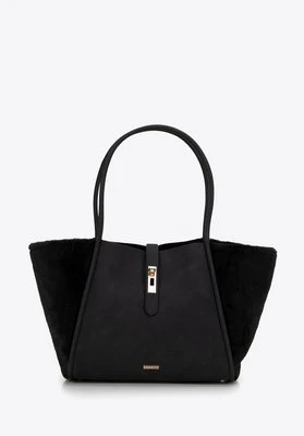 Damska shopperka z ekoskóry i sztucznego futerka czarna Wittchen