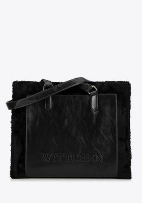 Damska shopperka z ekoskóry obszyta futerkiem czarna Wittchen