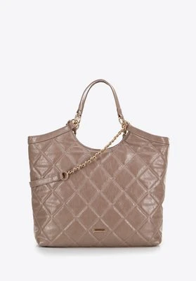 Damska shopperka z ekoskóry w geometryczne przeszycia beżowa Wittchen