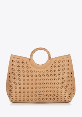 Damska shopperka z ekoskóry w geometryczne wycięcia beżowa Wittchen