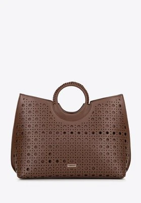 Damska shopperka z ekoskóry w geometryczne wycięcia brązowa Wittchen
