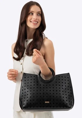 Damska shopperka z ekoskóry w geometryczne wycięcia czarna Wittchen