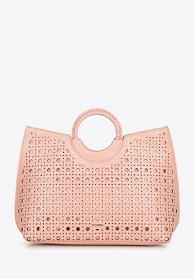 Damska shopperka z ekoskóry w geometryczne wycięcia różowa Wittchen