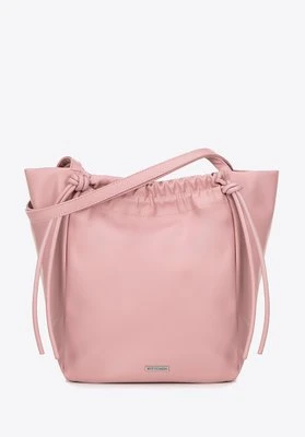 Damska shopperka z ekoskóry z dekoracyjnymi troczkami różowa Wittchen